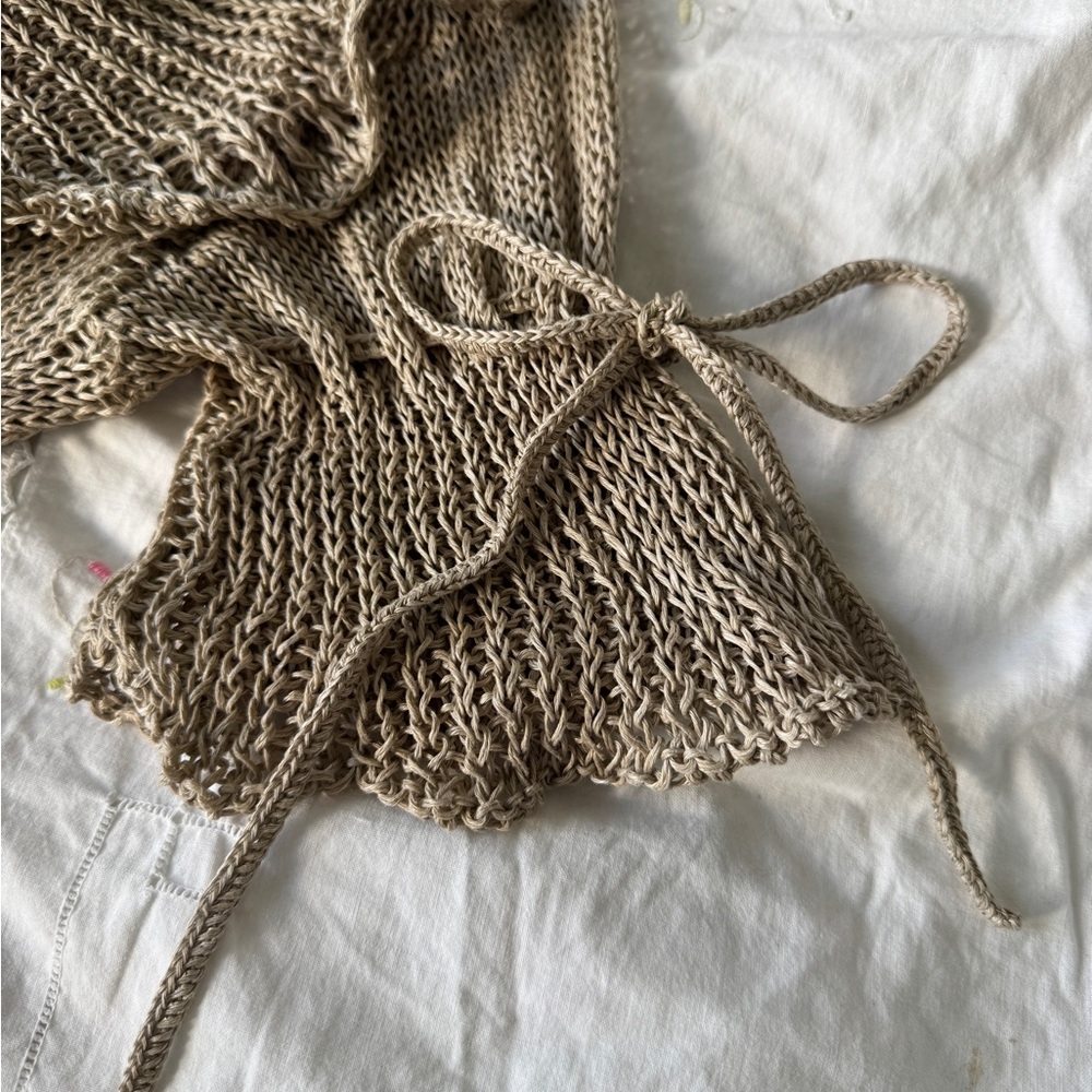 Ralph Lauren Beige Linen Ruffle Knit Top Size M - Picture 4 of 6